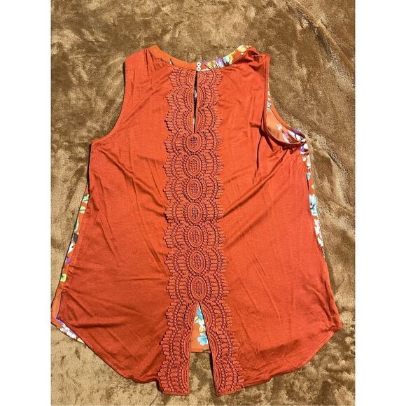 Daniel Rainn Women's PS Orange Tropical Print Embroidered Sleeveless Blouse - Picture 10 of 10